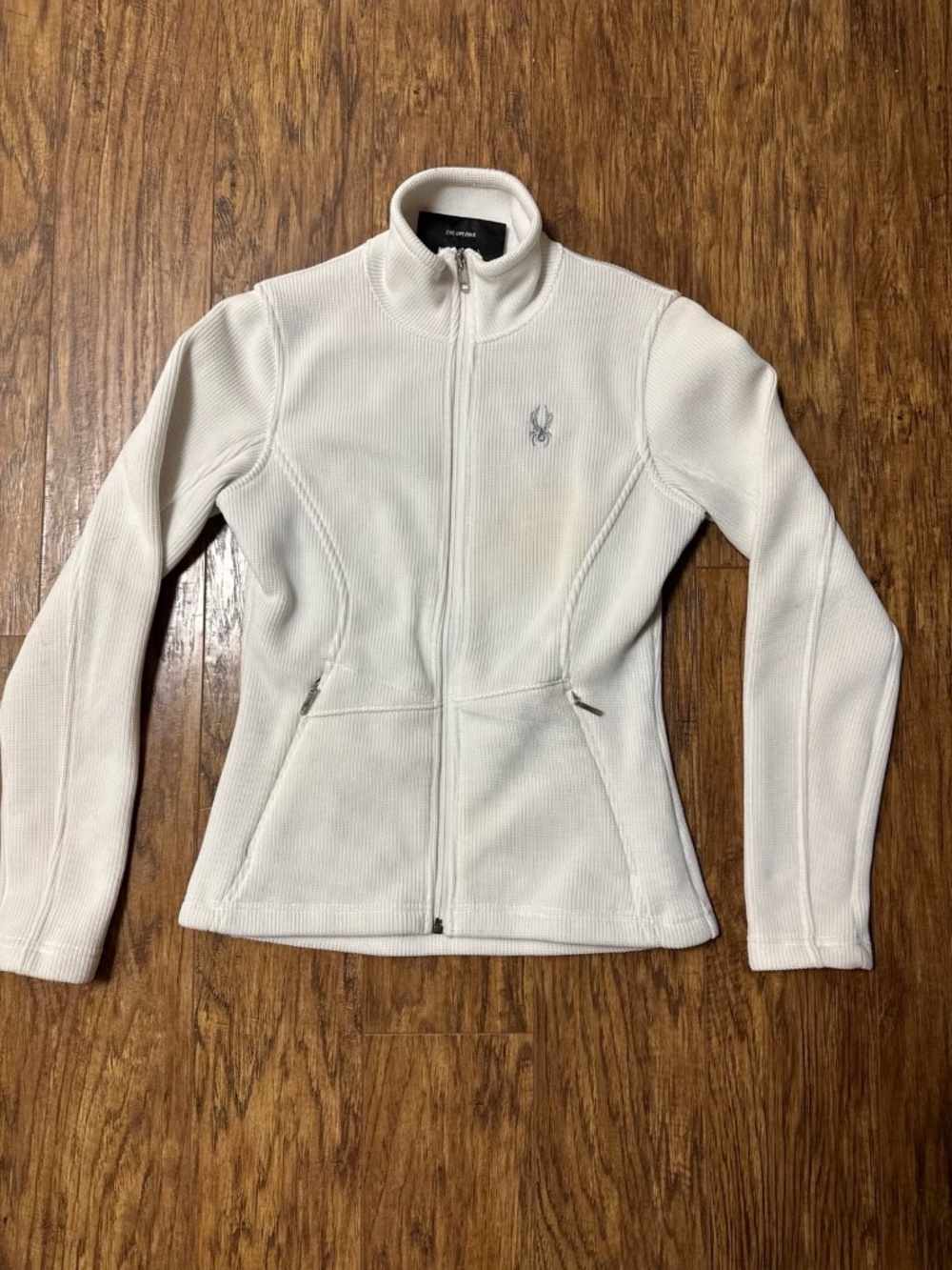 SPYDER Full Zip Jacket White Ribbed Knit Size Small
